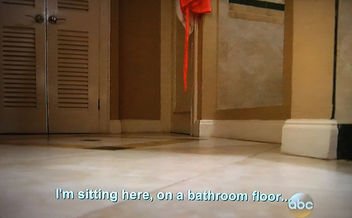 bachelor finale on bathroom floor