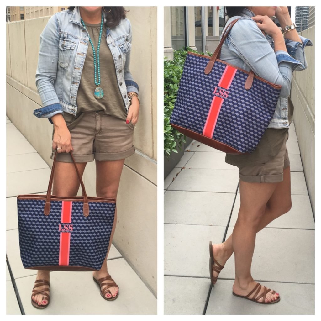 pilcro shorts and monogrammed bag