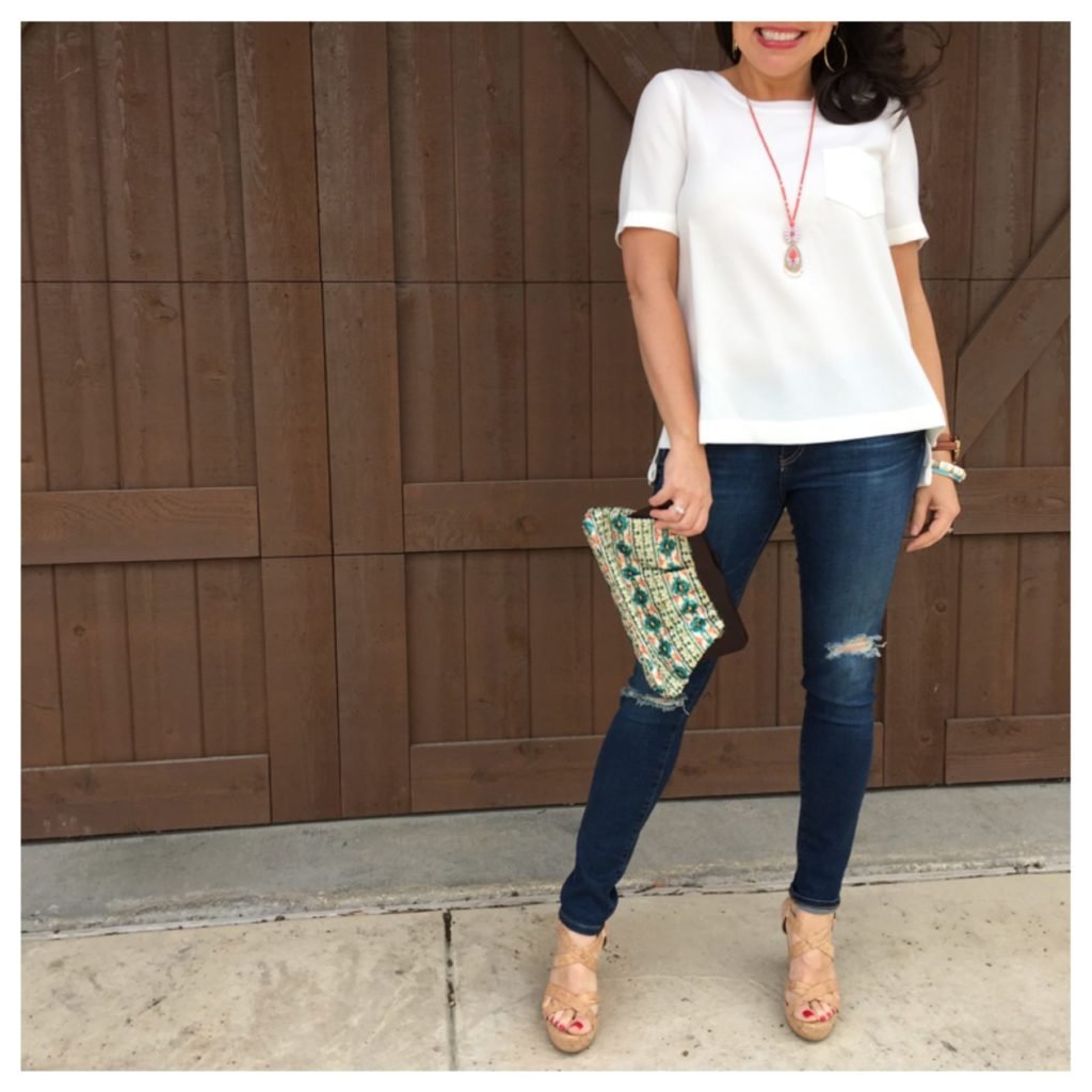 ag skinny ankle jeans and wedges