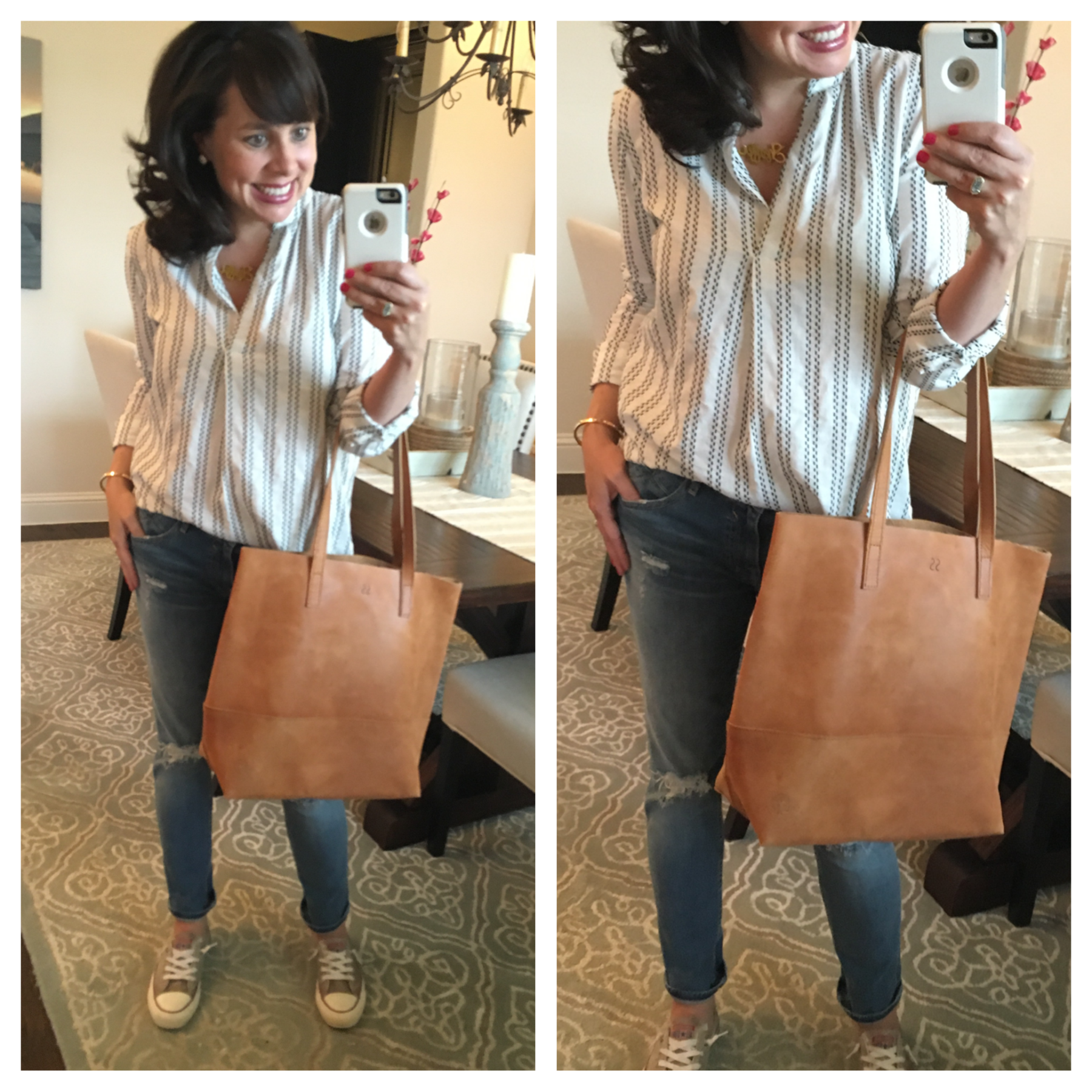 fashionable leather tote