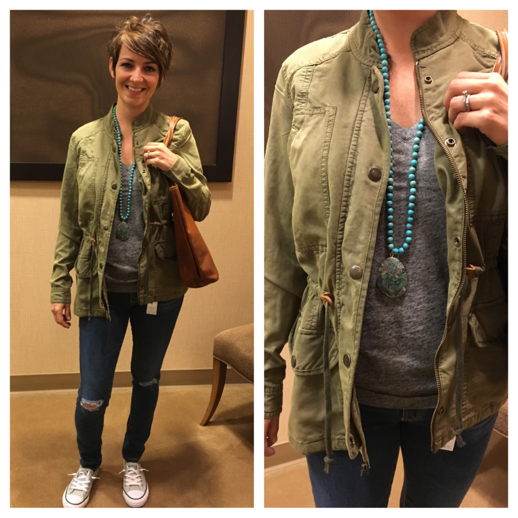 military jacket and jeans