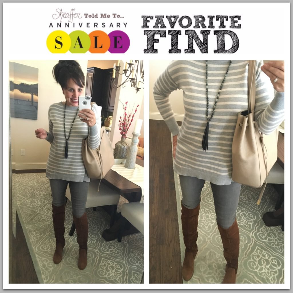 Nordstrom Anniversary Sale Striped Sweater and Grey Jeans