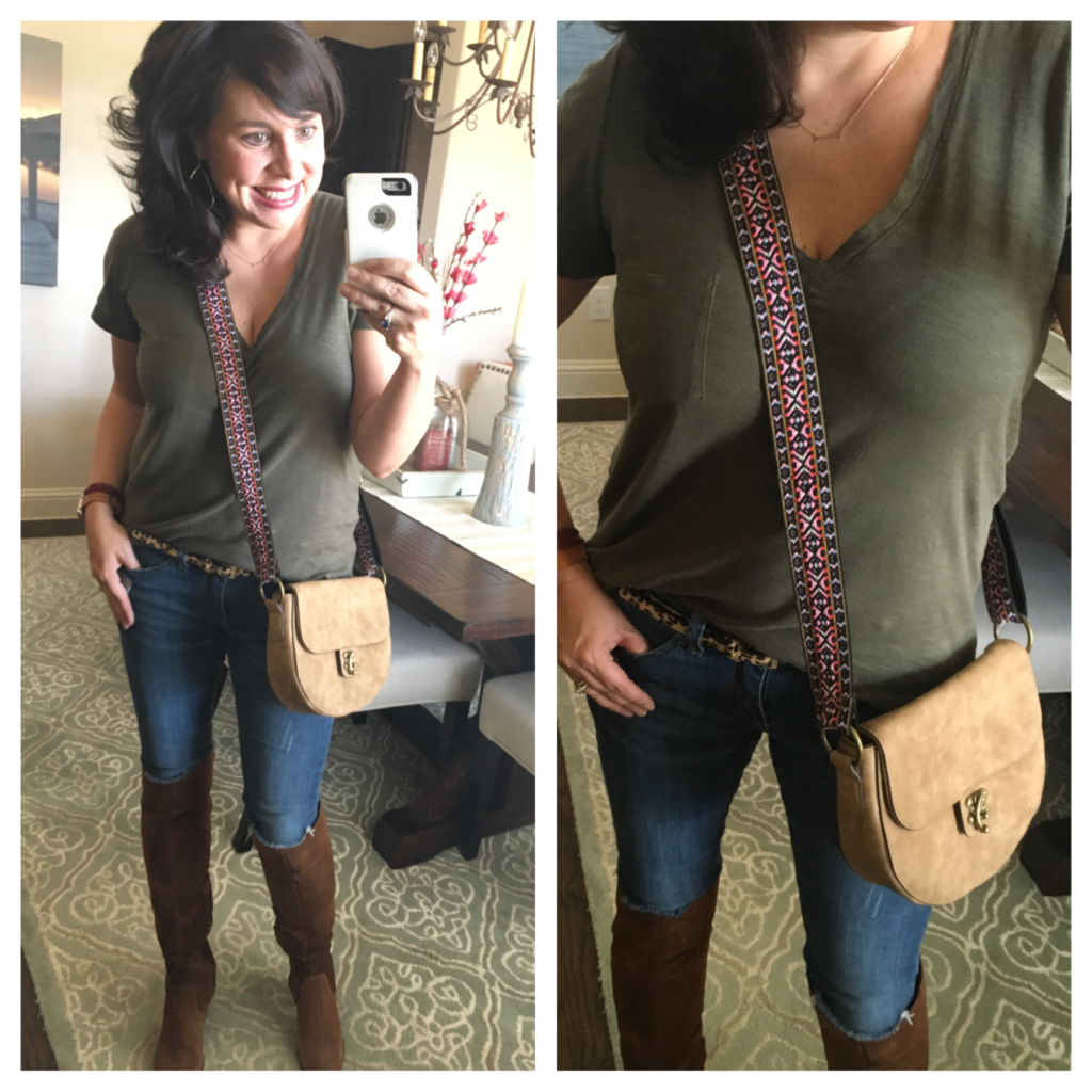 madewell tee and embroidered strap cross body