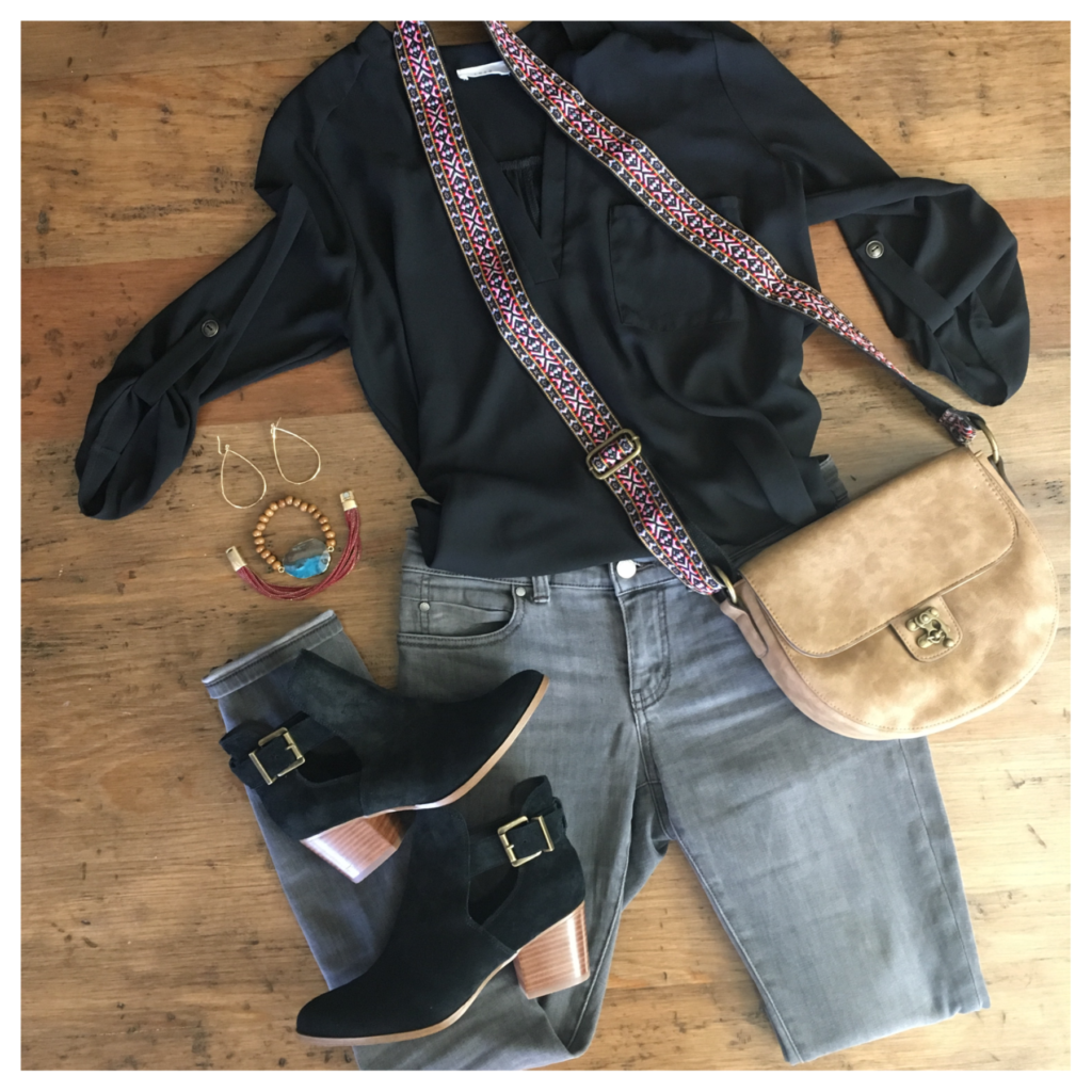 grey jeans and black tunic