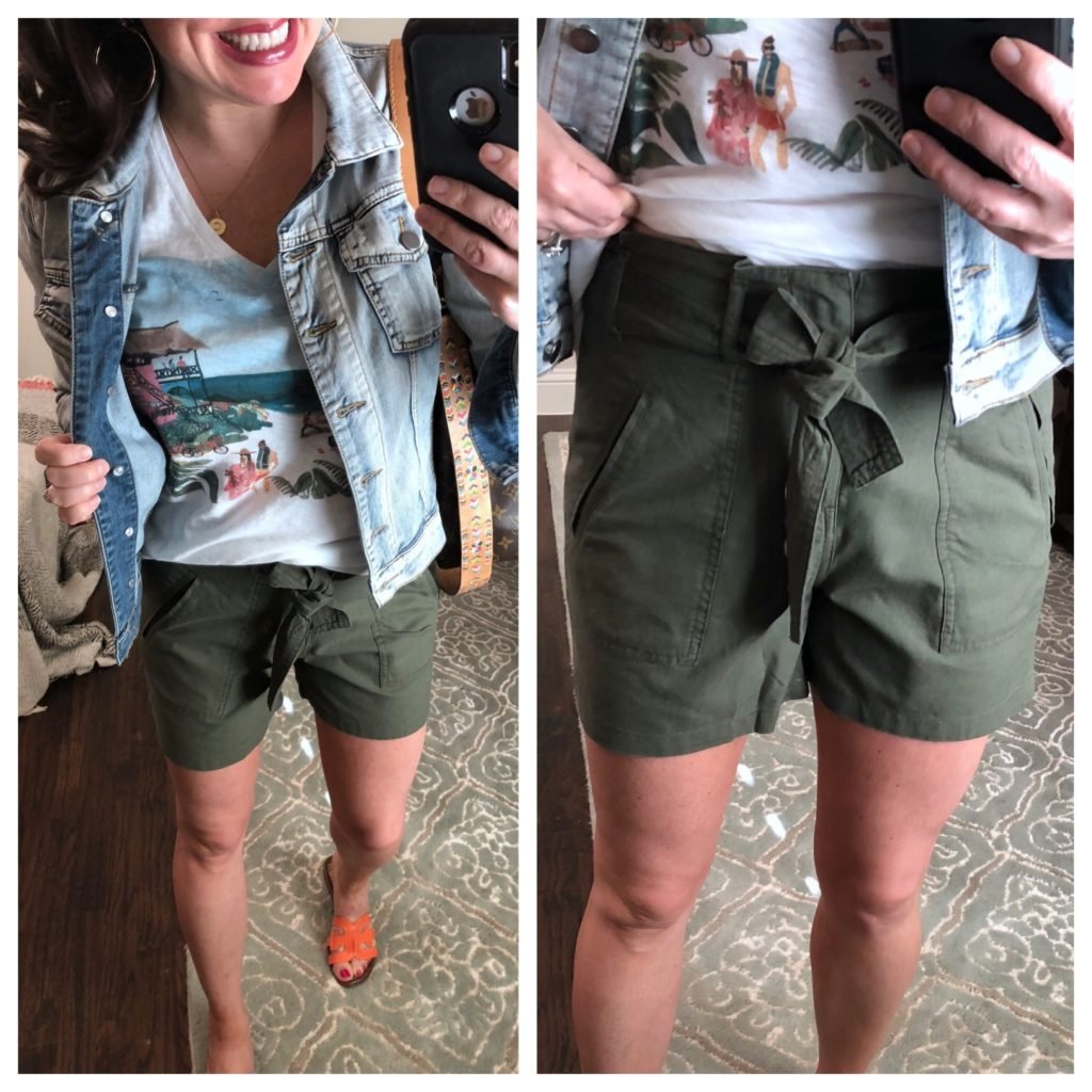 spring green belted shorts