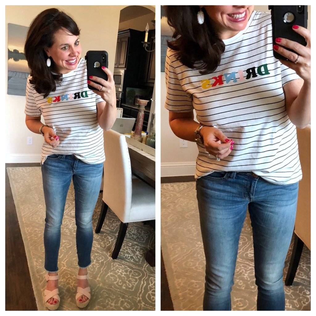 striped drinks tee and lightweight summer jeans