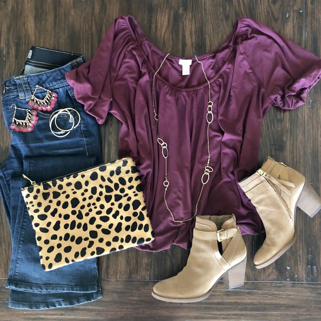 Wine, Leopard, and Gold Outfit for Fall