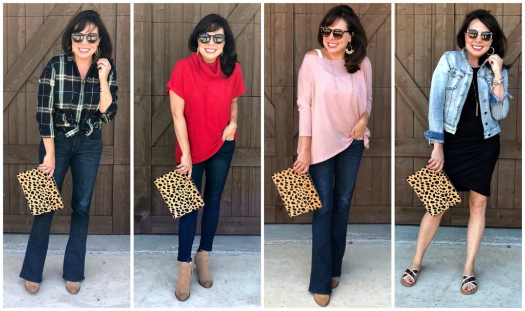 Nordstrom BP. Leopard Print Calf Hair Pouch Styled 4 Different Ways