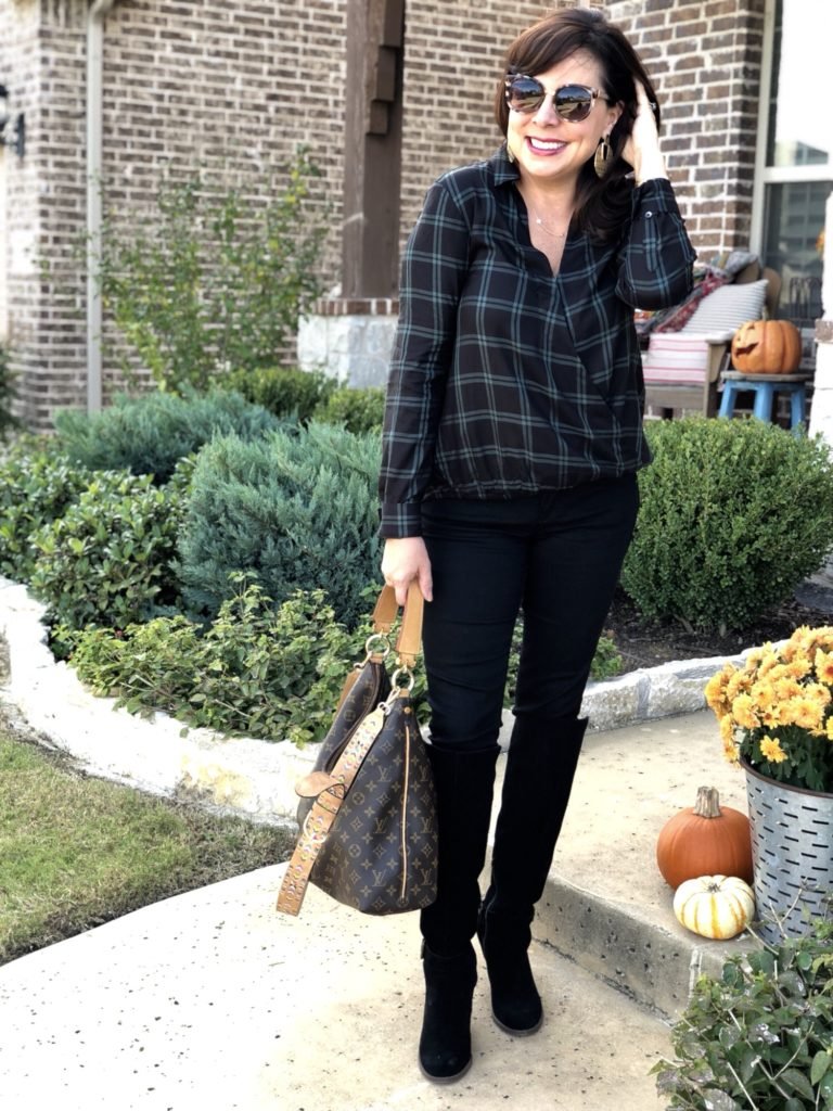 Madewell Plaid Faux Wrap Shirt and Black Wit & Wisdom Ab-solution Jeans