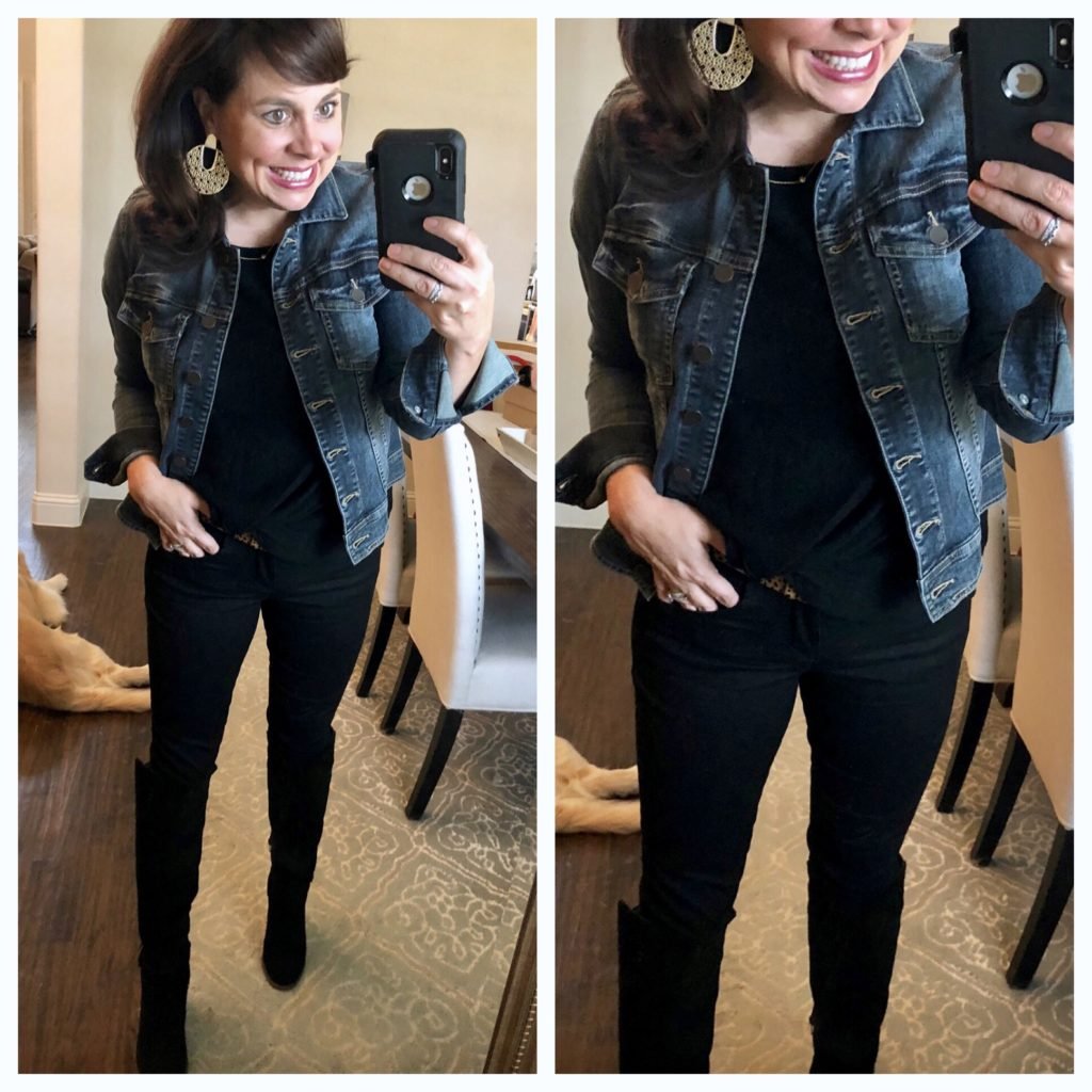Black on Black Outfit with Denim Jacket