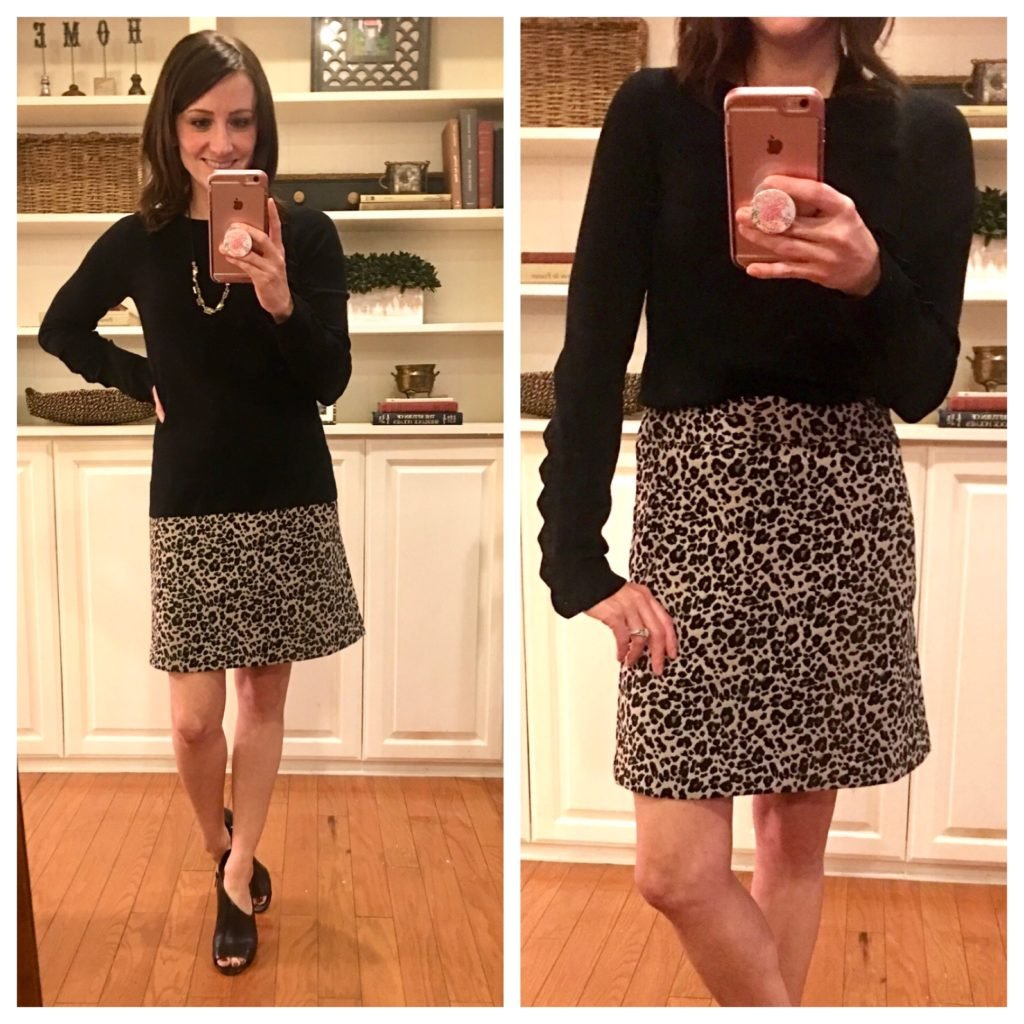 Work Outfit: Leopard Jacquard Pocket Skirt and Scalloped Button Cuff Sweater